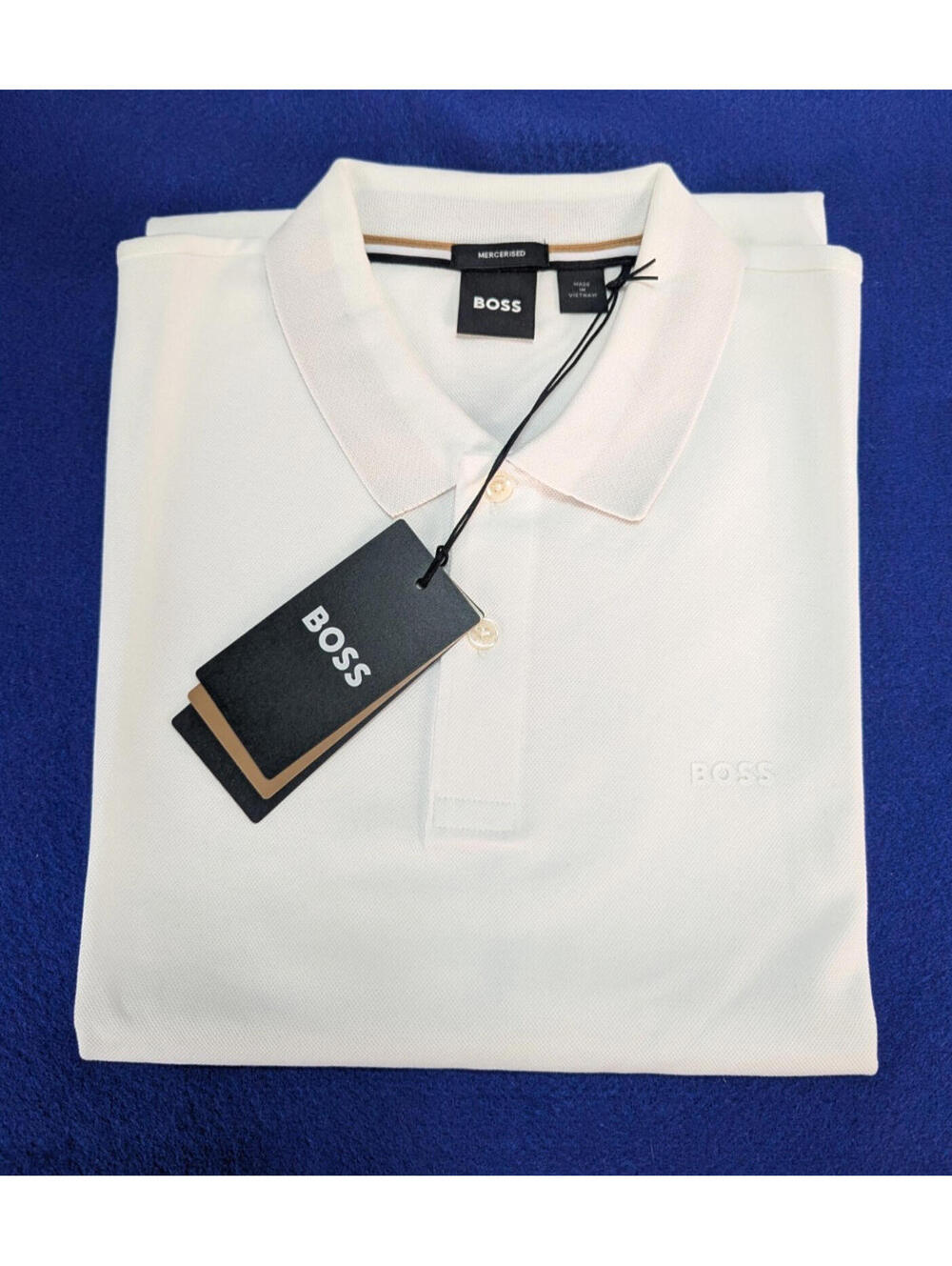 NWT Hugo Boss Mens Parlay 147 Polo Shirt Cotton White Short Sleeve Logo Size Med